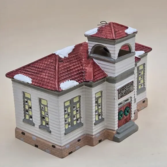 Department 56 Original Snow Village Jefferson School + Light Cord 5082-2 Retired - Picture 3 of 16